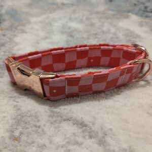 Red and Pink Checkered Dog Collar